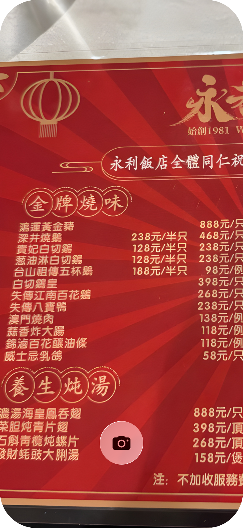Menu Translation Camera
